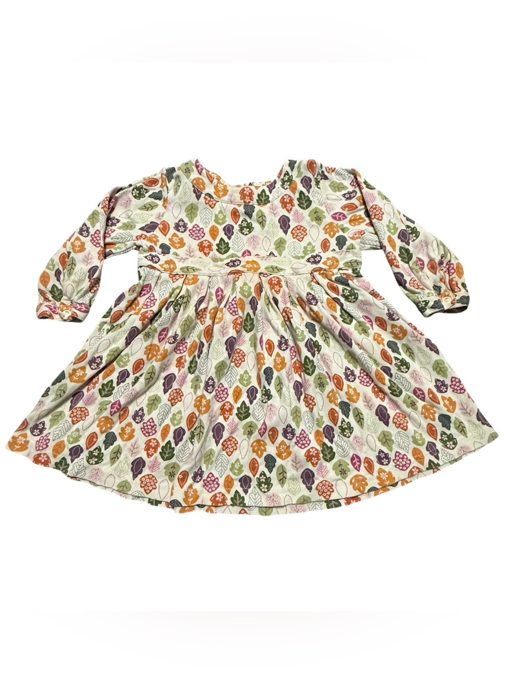 Gymboree Girls Dress 2T Cream Orange Green Purple Fall Leaf Long Sleeve